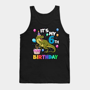 Kids 6 Year Old 6th Birthday Boy Dino T Rex Dinosaur Tank Top